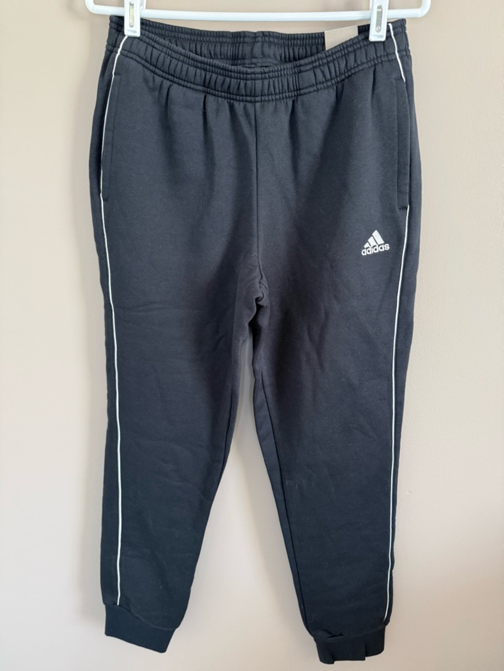 Adidas Core 18 Tapered Football Fit‎ Black Joggers White Piping Boys Youth M